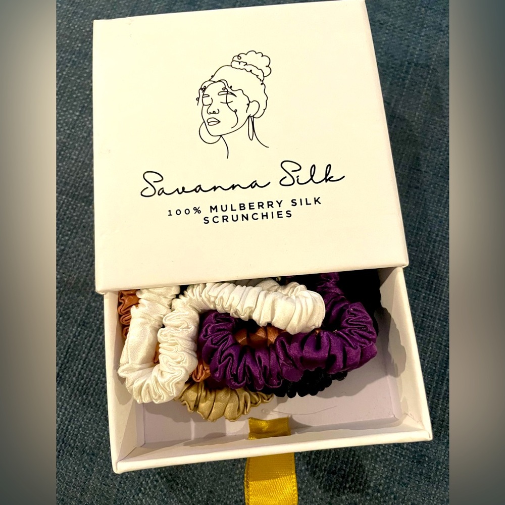 100% mulberry silk skinny scrunchies - set of 5 different colors